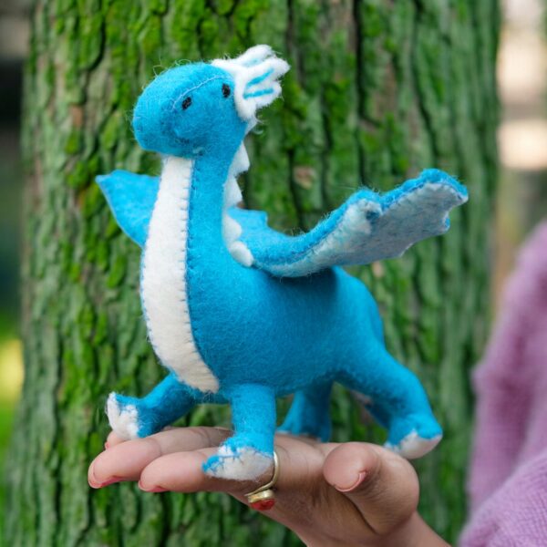 Handmade Felt Dragon Plush Toy from Nepal – Wool Fantasy Dragon Toy – Waldorf-Inspired Dragon – Soft Stuffed Toy Gift for Kids & Collectors - Image 4
