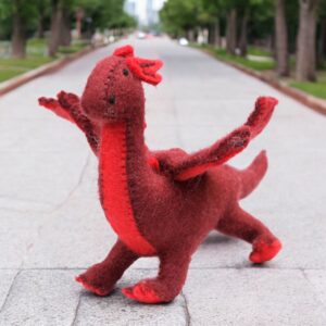 Handmade Felt Dragon Plush Toy from Nepal – Wool Fantasy Dragon Toy – Waldorf-Inspired Dragon – Soft Stuffed Toy Gift for Kids & Collectors