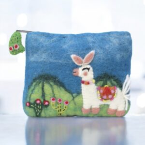 Handmade Felt Llama Coin Purse – Eco Artisan Embroidered Wool Zipper Pouch – Boho Animal Wallet – Fair Trade Gift for Women – Made in Nepal!