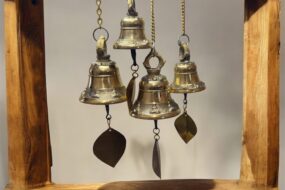 Brass Bell, Nepalese Handmade Brass Bell with Leaf, Authentic Nepalese Craft Perfect for Home Decor, housewarming gift