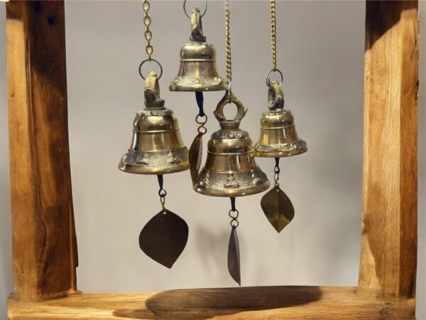 Brass Bell, Nepalese Handmade Brass Bell with Leaf, Authentic Nepalese Craft Perfect for Home Decor, housewarming gift