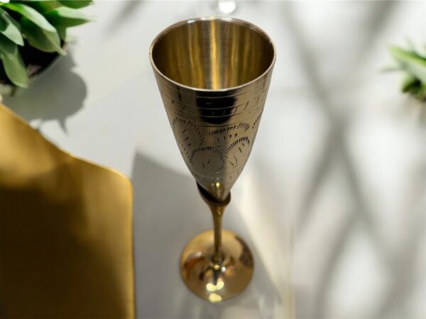 Handmade Brass Wine Goblets – Set of 2 Engraved Flutes | TamraTrade - Image 4