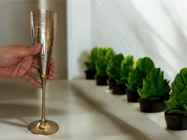Handmade Brass Wine Goblets – Set of 2 Engraved Flutes | TamraTrade - Image 2
