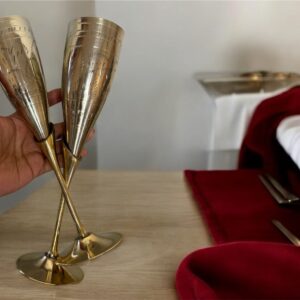 Handmade Brass Wine Goblets – Set of 2 Engraved Flutes | TamraTrade
