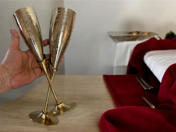 Handmade Brass Wine Goblets – Set of 2 Engraved Flutes | TamraTrade
