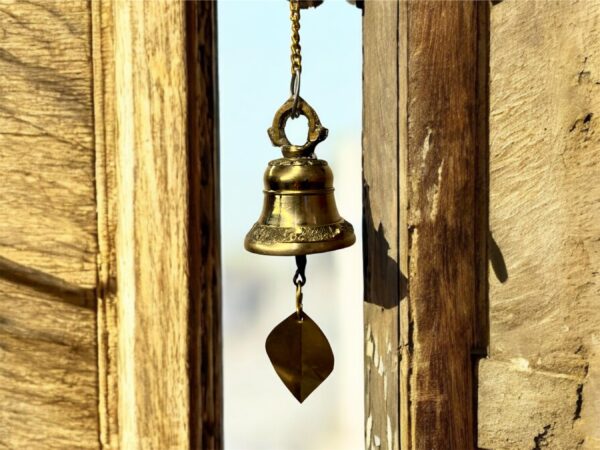 Brass Bell, Nepalese Handmade Brass Bell with Leaf, Authentic Nepalese Craft Perfect for Home Decor, housewarming gift - Image 3