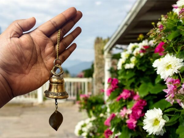 Brass Bell, Nepalese Handmade Brass Bell with Leaf, Authentic Nepalese Craft Perfect for Home Decor, housewarming gift - Image 2