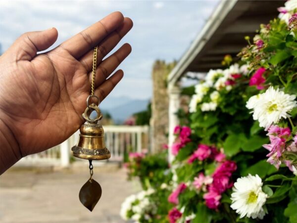 Brass Bell, Nepalese Handmade Brass Bell with Leaf, Authentic Nepalese Craft Perfect for Home Decor, housewarming gift - Image 2
