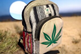 Handmade Printed Hemp Backpack – Lightweight, Durable, Travel Bag Hiking, School, College, Office Eco-Friendly Natural Nepal Bag 13" x 10"