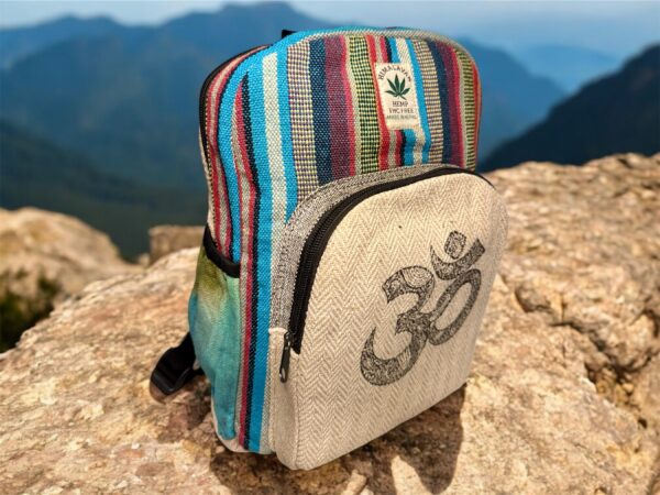 Handmade Printed Hemp Backpack – Lightweight, Durable, Travel Bag Hiking, School, College, Office Eco-Friendly Natural Nepal Bag 13" x 10" - Image 4