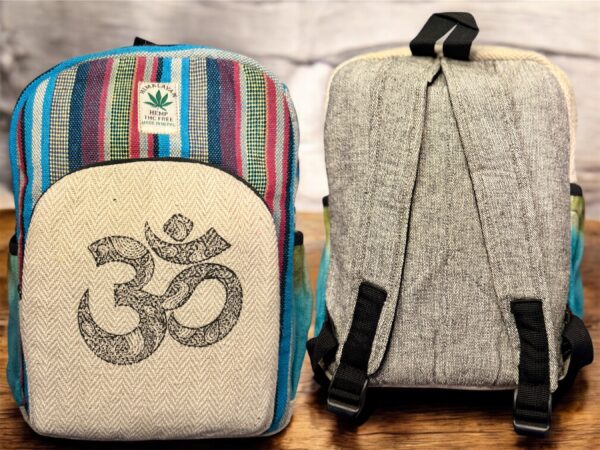 Handmade Printed Hemp Backpack – Lightweight, Durable, Travel Bag Hiking, School, College, Office Eco-Friendly Natural Nepal Bag 13" x 10" - Image 5