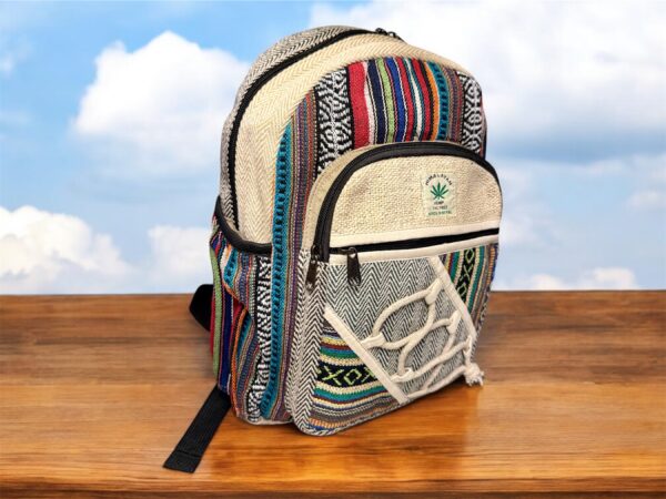 Handmade Hemp Backpack – Lightweight, Durable, Versatile Travel Bag Hiking, School, College, Office Eco-Friendly Natural Nepal Bag 13" x 10" - Image 2