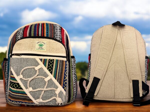 Handmade Hemp Backpack – Lightweight, Durable, Versatile Travel Bag Hiking, School, College, Office Eco-Friendly Natural Nepal Bag 13" x 10" - Image 3