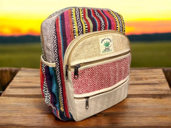 Handmade Hemp Backpack – Lightweight, Durable, Versatile Travel Bag Hiking, School, College, Office Eco-Friendly Natural Nepal Bag 13" x 10" - Image 4