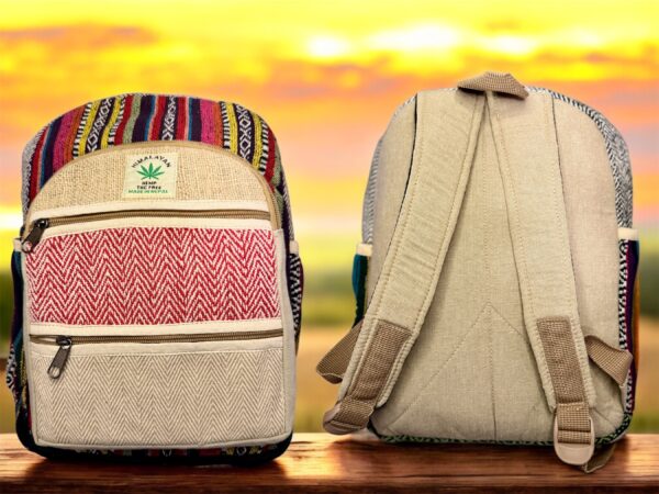 Handmade Hemp Backpack – Lightweight, Durable, Versatile Travel Bag Hiking, School, College, Office Eco-Friendly Natural Nepal Bag 13" x 10" - Image 5