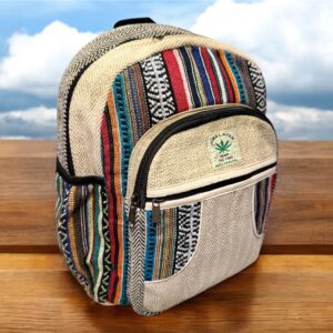 Handmade Hemp Backpack – Lightweight, Durable, Versatile Travel Bag Hiking, School, College, Office Eco-Friendly Natural Nepal Bag 13" x 10"