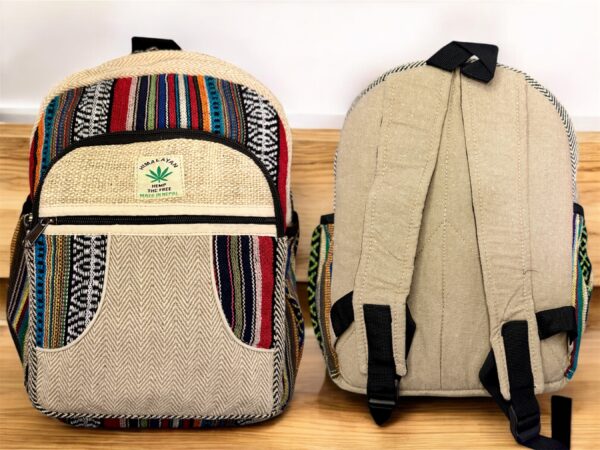 Handmade Hemp Backpack – Lightweight, Durable, Versatile Travel Bag Hiking, School, College, Office Eco-Friendly Natural Nepal Bag 13" x 10" - Image 6