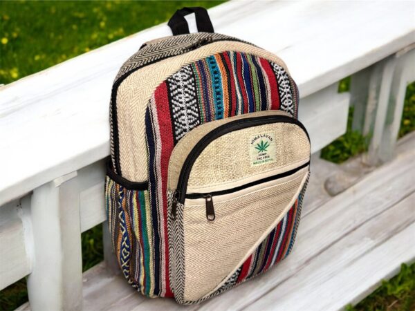 Handmade Hemp Backpack – Lightweight, Durable, Versatile Travel Bag Hiking, School, College, Office Eco-Friendly Natural Nepal Bag 13" x 10" - Image 7