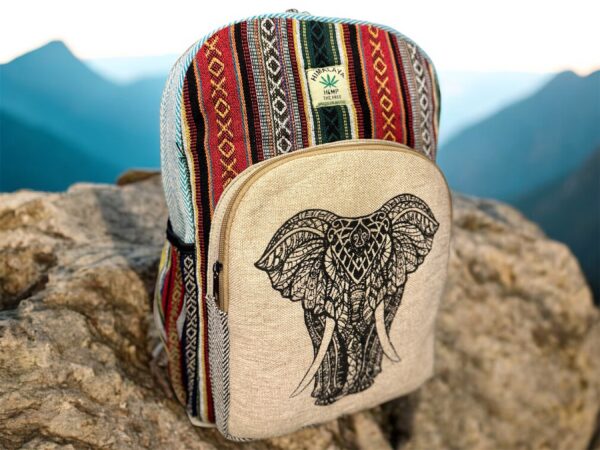 Large Handmade Printed Hemp Backpack – Lightweight, Durable, Travel Hiking, School, College, Office Eco-Friendly Natural Nepal Bag 17" x 12" - Image 5