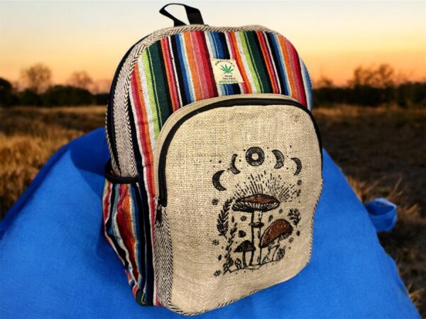 Large Handmade Printed Hemp Backpack – Lightweight, Durable, Travel Hiking, School, College, Office Eco-Friendly Natural Nepal Bag 17" x 12" - Image 7