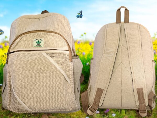 Large Handmade Hemp Backpack – Lightweight, Durable, Travel Hiking, School, College, Office Eco-Friendly Natural Nepal Bag 17" x 12" - Image 6