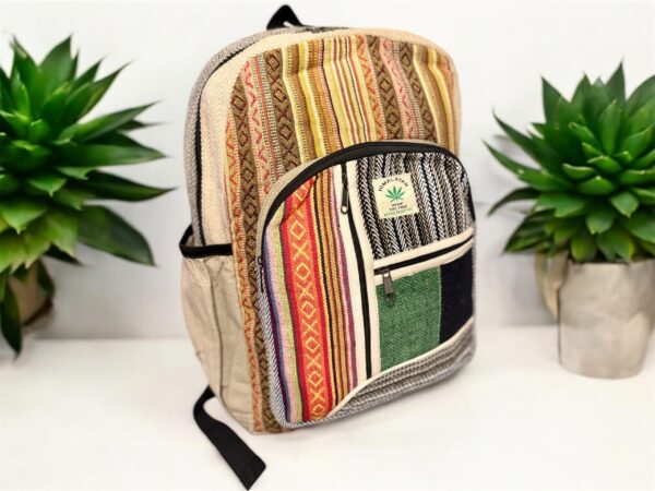 Large Handmade Hemp Backpack – Lightweight, Durable, Travel Hiking, School, College, Office Eco-Friendly Natural Nepal Bag 17" x 12" - Image 3