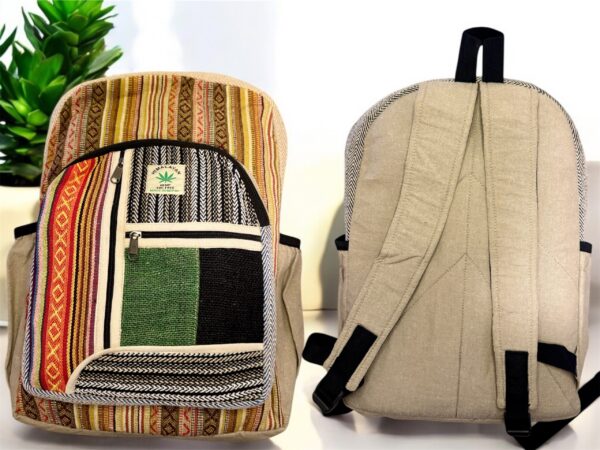 Large Handmade Hemp Backpack – Lightweight, Durable, Travel Hiking, School, College, Office Eco-Friendly Natural Nepal Bag 17" x 12" - Image 4