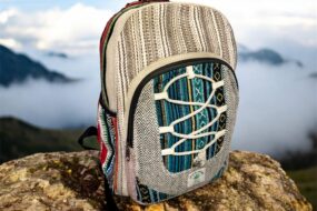 Large Handmade Hemp Backpack – Lightweight, Durable, Travel Hiking, School, College, Office Eco-Friendly Natural Nepal Bag 17" x 12"