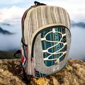 Large Handmade Hemp Backpack – Lightweight, Durable, Travel Hiking, School, College, Office Eco-Friendly Natural Nepal Bag 17" x 12"