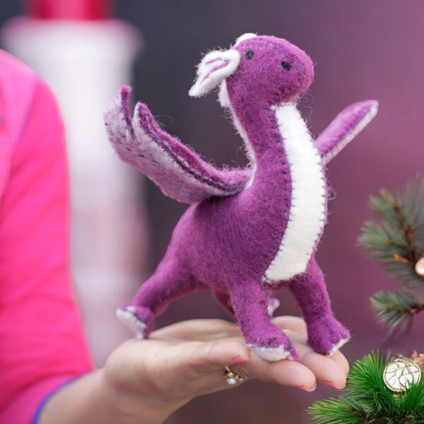 Handmade Felt Dragon Plush Toy from Nepal – Wool Fantasy Dragon Toy – Waldorf-Inspired Dragon – Soft Stuffed Toy Gift for Kids & Collectors - Image 3