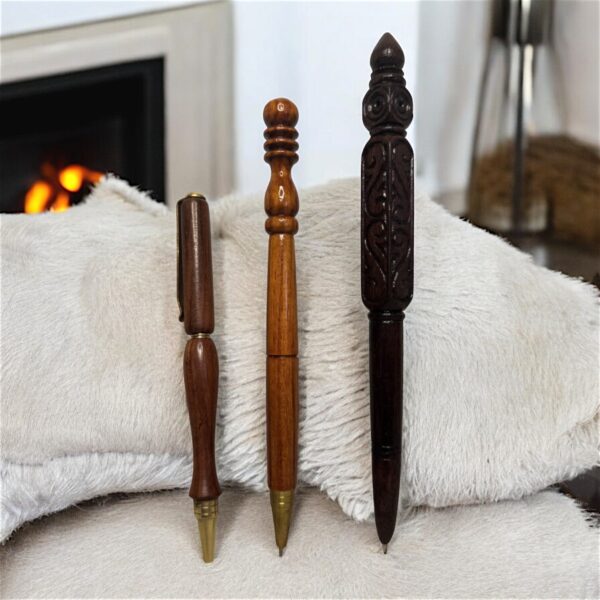 Wooden Ballpoint Writing Pen Set, Elegant Eco-Friendly Office Accessory Three Wood Pen Set for Gift - Image 3
