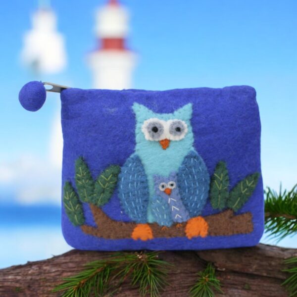 Handmade Felt Owl Coin Purse from Nepal – Cute Animal Zipper Wallet with Baby Owl – Nature Clutch Bag – Gift for Her, Kids, Owl Lover - Image 2