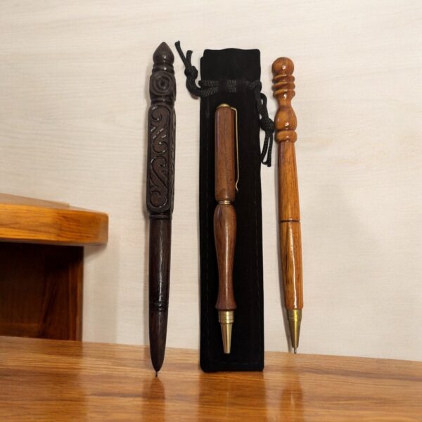 Wooden Ballpoint Writing Pen Set, Elegant Eco-Friendly Office Accessory Three Wood Pen Set for Gift - Image 4