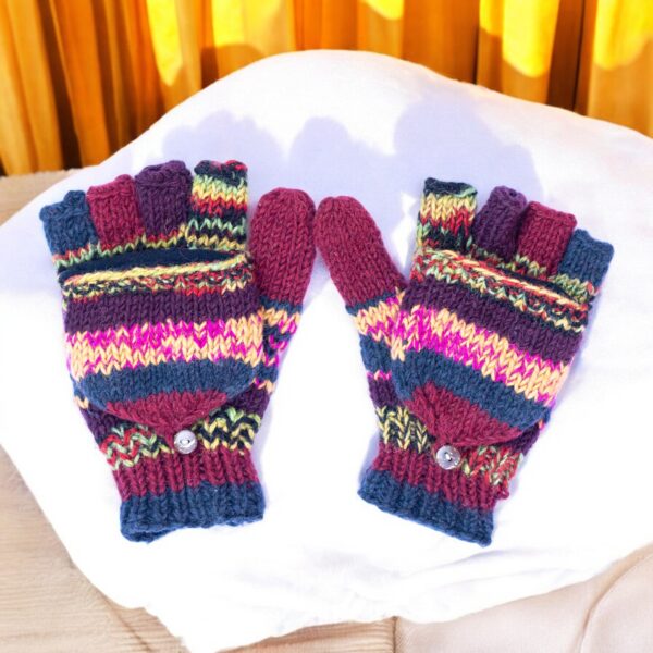 Woolen Fingerless Hand Knitted Gloves – Luxury Convertible Hand Warmer Gloves Mitten For Winter Season - Image 4