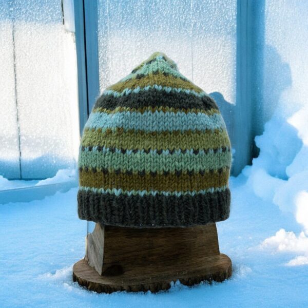 Hand Knit Woolen Hat, 100% Woolen Cozy Fleece Lining Warm Wool Hat from Nepal, Beanie Hat with Pompom, Winter Unisex Hat - Image 7