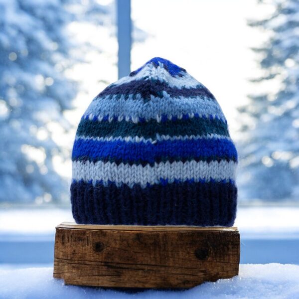 Hand Knit Woolen Hat, 100% Woolen Cozy Fleece Lining Warm Wool Hat from Nepal, Beanie Hat with Pompom, Winter Unisex Hat - Image 6