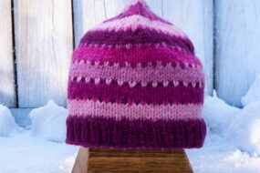 Hand Knit Woolen Hat, 100% Woolen Cozy Fleece Lining Warm Wool Hat from Nepal, Beanie Hat with Pompom, Winter Unisex Hat