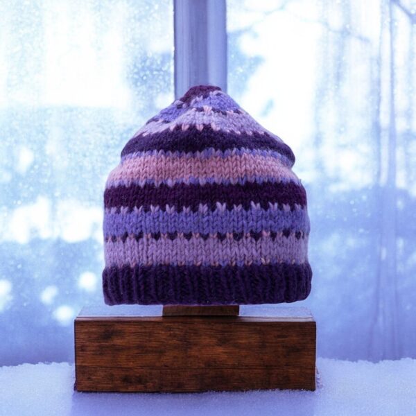 Hand Knit Woolen Hat, 100% Woolen Cozy Fleece Lining Warm Wool Hat from Nepal, Beanie Hat with Pompom, Winter Unisex Hat - Image 4