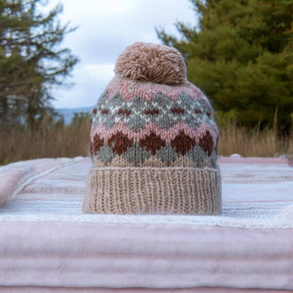 Hand Knit Woolen Hat, 100% Woolen Cozy Fleece Lining Warm Wool Hat from Nepal, Beanie Hat with Pompom, Winter Unisex Hat - Image 2