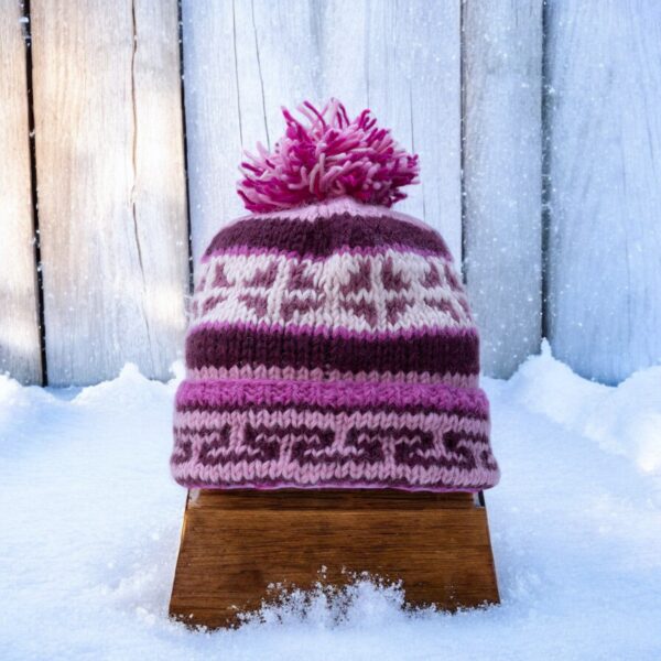 Hand Knit Woolen Hat, 100% Woolen Cozy Fleece Lining Warm Wool Hat from Nepal, Beanie Hat with Pompom, Winter Unisex Hat - Image 8