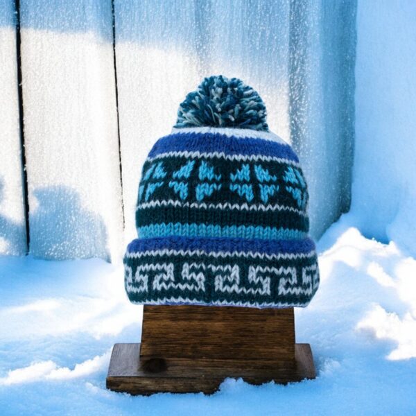 Hand Knit Woolen Hat, 100% Woolen Cozy Fleece Lining Warm Wool Hat from Nepal, Beanie Hat with Pompom, Winter Unisex Hat - Image 9