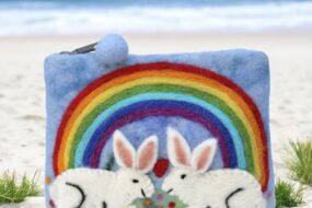 Hand-Embroidered Bunny Rainbow Coin Purse from Nepal – Wool Felt Zip Pouch | Handmade Animal Lover Gift | Easter Accessory | Cute Rabbit Bag