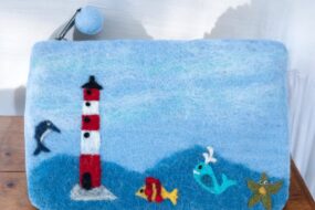 Handmade Felt Lighthouse Ocean Coin Purse – Whale, Fish, Starfish Design – Eco-Friendly Zipper Wallet Gift – Fair Trade Made in Nepal
