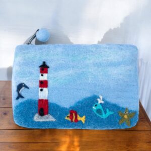 Handmade Felt Lighthouse Ocean Coin Purse – Whale, Fish, Starfish Design – Eco-Friendly Zipper Wallet Gift – Fair Trade Made in Nepal