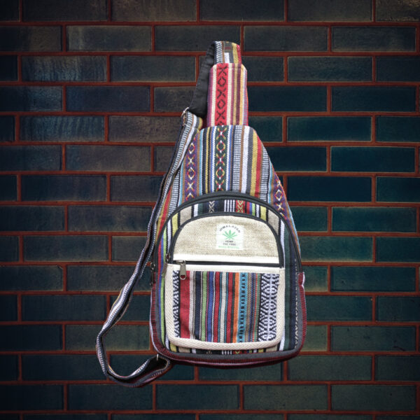 Handmade Multi Color Sling Hemp Bag, Lightweight Travel Bag, Unisex Hemp Boho Bag, Casual Sling Bag pack, One Shoulder Crossover Bag