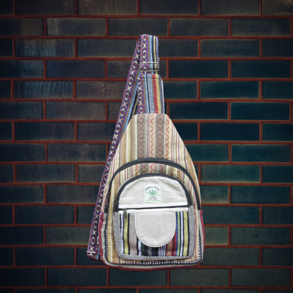 Handmade Multi Color Sling Hemp Bag, Lightweight Travel Bag, Unisex Hemp Boho Bag, Casual Sling Bag pack, One Shoulder Crossover Bag - Image 2