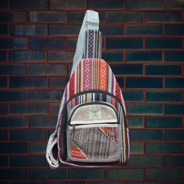 Handmade Multi Color Sling Hemp Bag, Lightweight Travel Bag, Unisex Hemp Boho Bag, Casual Sling Bag pack, One Shoulder Crossover Bag - Image 4