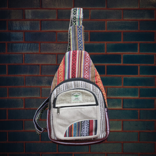 Handmade Multi Color Sling Hemp Bag, Lightweight Travel Bag, Unisex Hemp Boho Bag, Casual Sling Bag pack, One Shoulder Crossover Bag - Image 5