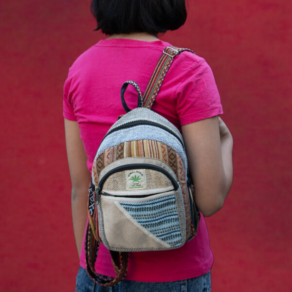 Handmade Small Hemp Backpack – Eco-Friendly, Lightweight, Durable Travel Bag Sustainable Boho Crossbody Shoulder Bag from NAepal 11" x 8" - Image 4
