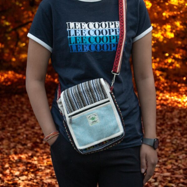 Handcrafted Hemp Side Bag with Adjustable Strap Travel Shoulder Handbag Everyday Lightweight Colorful Natural Bag from Nepal